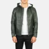 Green Baston leather hooded mens jacket