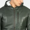 Green Baston leather hooded mens jacket side