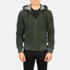 Green dignity hooded suede jacket mens-front