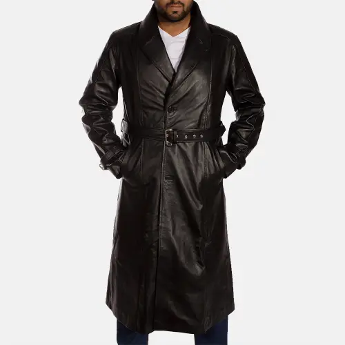 Hooligan Black Leather Mens Winter trench Coats