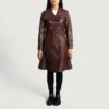 Maroon Dignity Leather Trench Coat