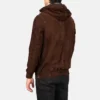 Mocha Kenton leather hooded mens jacket