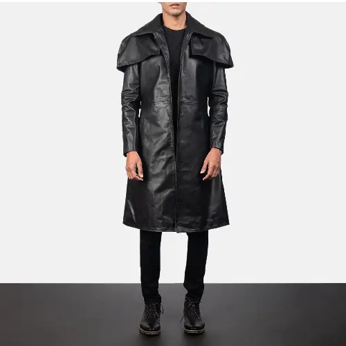 Black mens leather dress coat