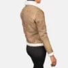 Brown Leather Women Bomber Jacket