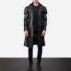 Black leather duster coat for men