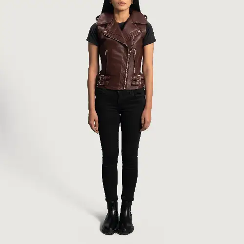 Maroon leather vest for woman