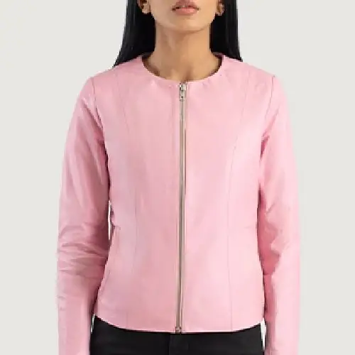 Pink Dignity Collarless Leather Jacket