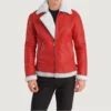 Red Francis Leather Shearling Fur Jacket Mens-front