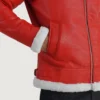 Red Francis Leather Shearling Fur Jacket Mens-pockets