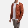 Tan Brown Dan Frost Leather shearling fur jacket mens-front