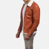 Tan Brown Dan Frost Leather shearling fur jacket mens-side