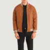 Tan Brown Pascal Leather Varsity Jacket Mens