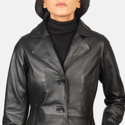 Alexis Black Single Breasted Women Leather Coat