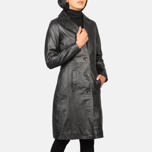 Alexis Black Single Breasted Women Leather Coat