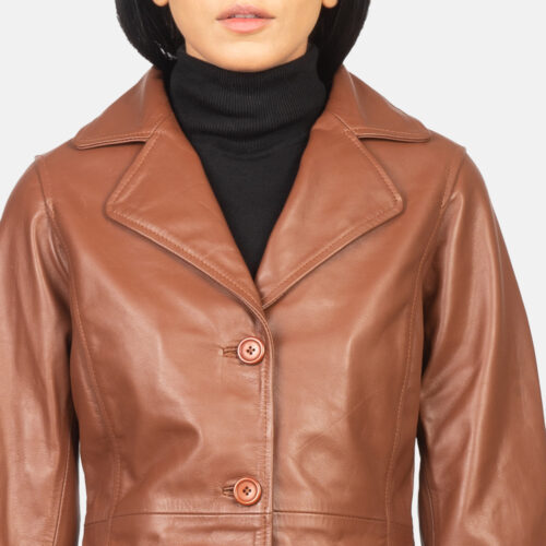 Brown Dignity Single Breasted Leather Coat