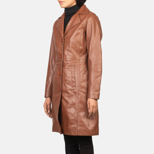 Brown Dignity Single Breasted Leather Coat