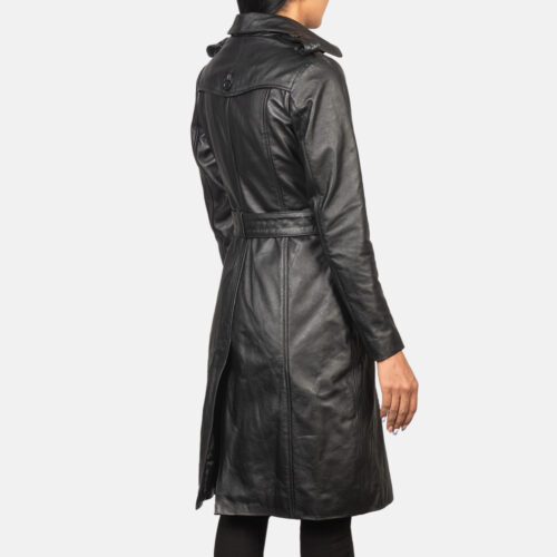 Alice Black Double Breasted Women Leather Coat