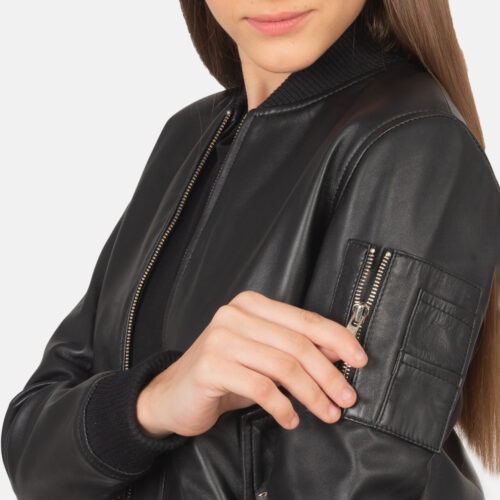 Black leather women aviator jacket