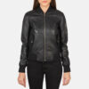 Black leather women aviator jacket