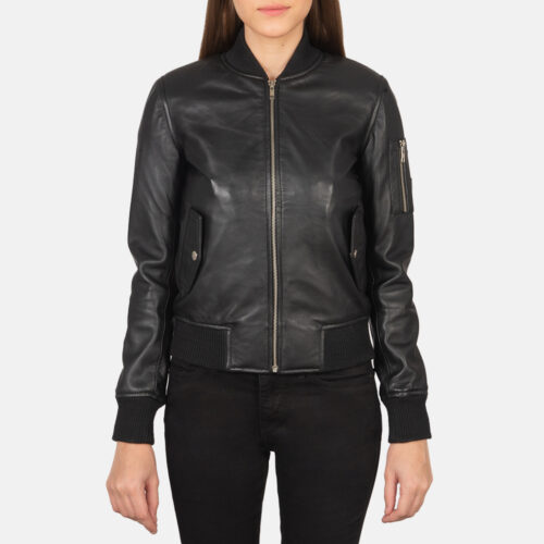 Black leather women aviator jacket