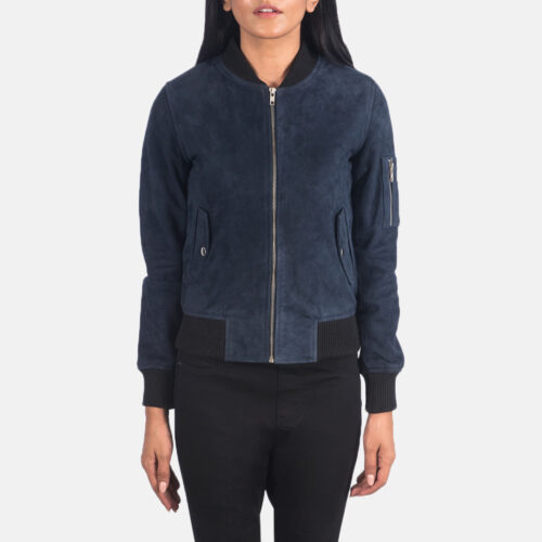 Blue jacket suede women's