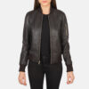 Brown Leather Women Bomber Jacket