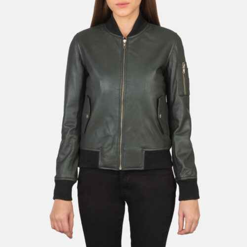 Green women's aviator bomber jacket