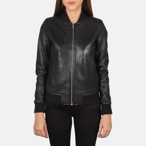 WomensBlissBlackLeatherBomberJacketCloseFront 5 1659378668469 1 Dignity Leather