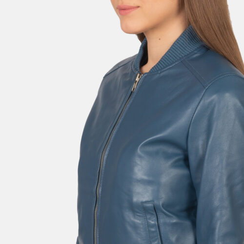 Blue Leather varsity jackets woman