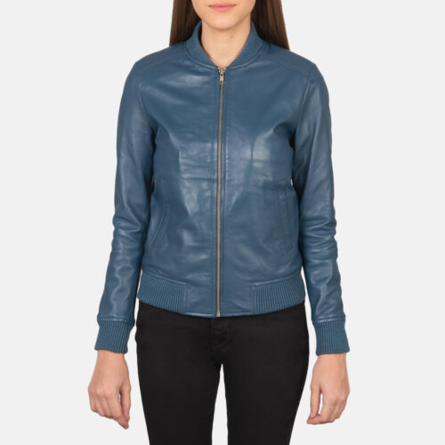 Blue Leather varsity jackets woman