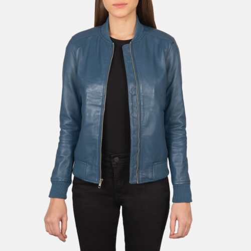 Blue Leather varsity jackets woman