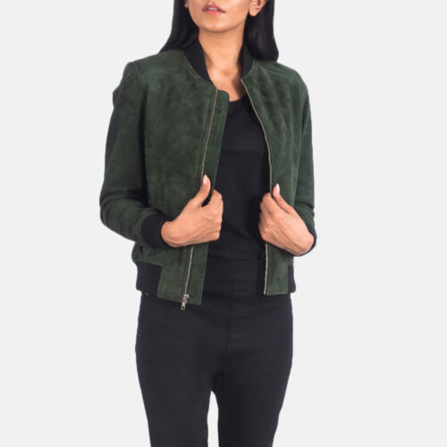 Green women's varsity bomber jacket