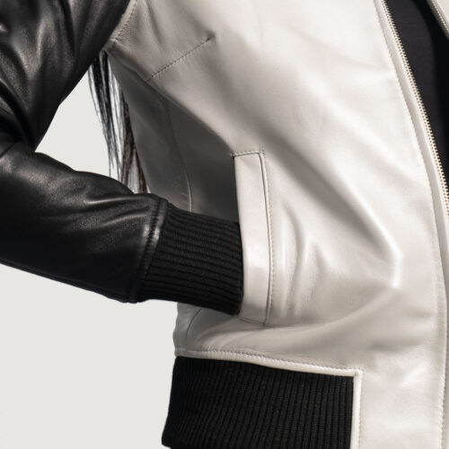 Silver Leather Bomber Women Jacket