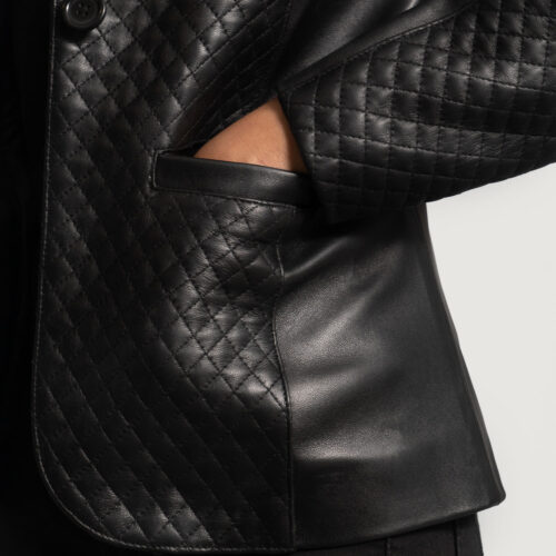 Black Leather Women Blazer jacket