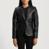 Black Leather Women Blazer jacket