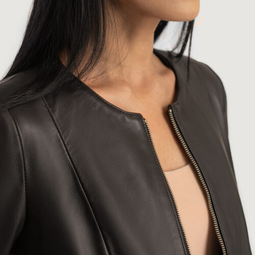 Brown Dignity Collarless Leather Jacket