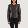 Brown Dignity Collarless Leather Jacket