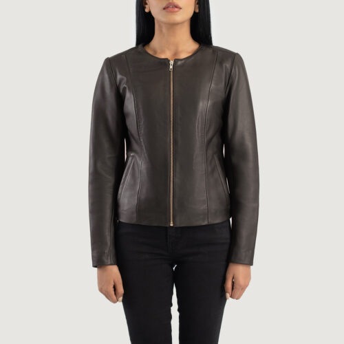 Brown Dignity Collarless Leather Jacket