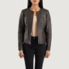 Brown Dignity Collarless Leather Jacket