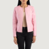 Pink Collarless Leather Jacket