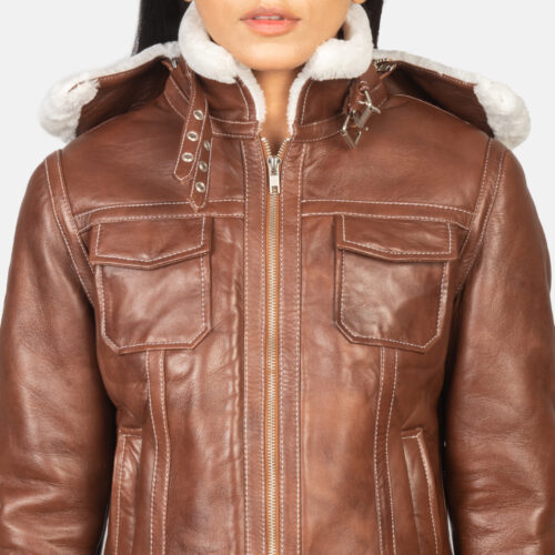 Brown Dignity Hooded Shearling Leather Jacket