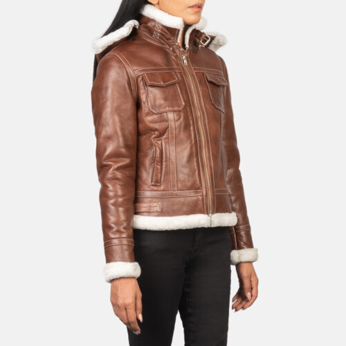 Brown Dignity Hooded Shearling Leather Jacket