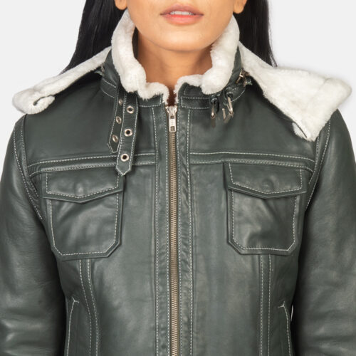 Green Dignity Hooded Shearling Leather Jacket