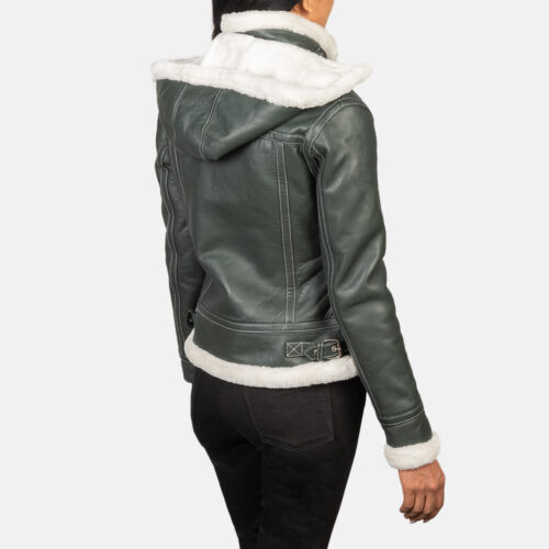 Green Dignity Hooded Shearling Leather Jacket