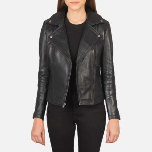 Black Leather Biker Jacket for women