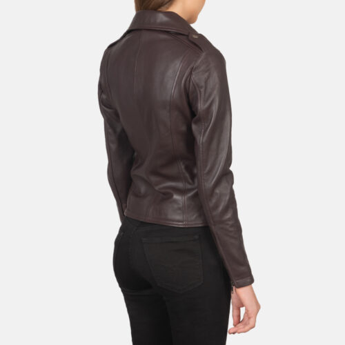 Maroon leather biker jacket for women