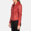 Red Leather Women Biker Jacket