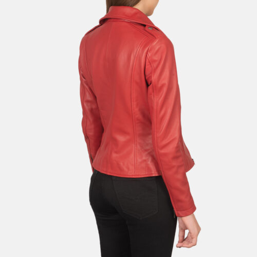 Red Leather Women Biker Jacket