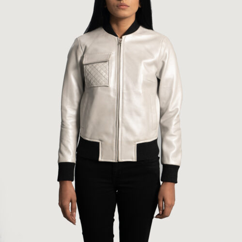 Silver women's varsity bomber jacket