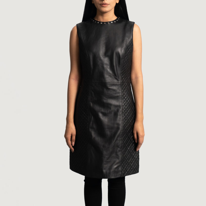 Luxe Black Leather Dress Women Leather Coats